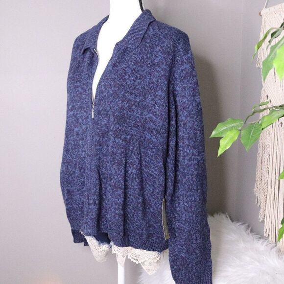 Vintage | 1990's Cotton Zip Up Long Sleeve Sweater XL - Picture 1 of 7